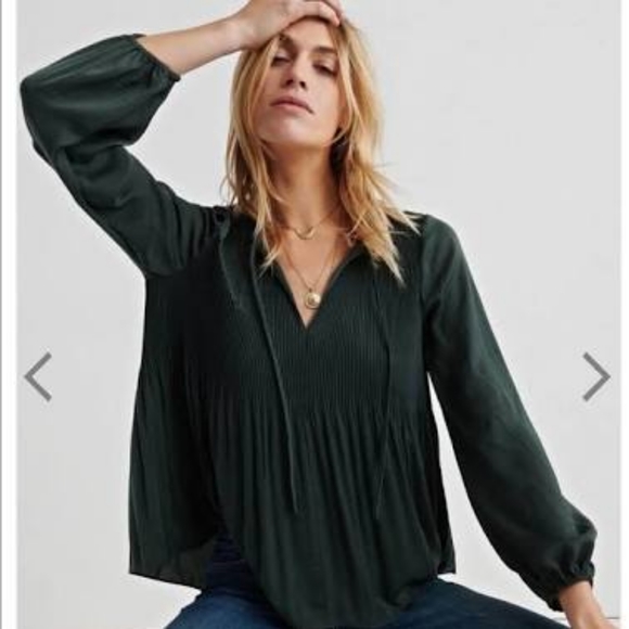 Lucky Brand Tops - Lucky Brand Pleated Silky Blouse, NWT, Green, Size L